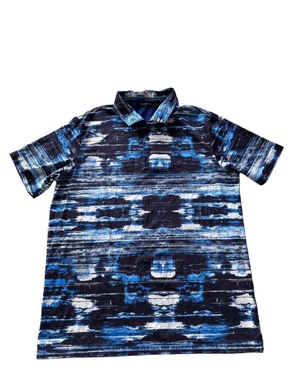 Bugatchi Mens Mercerized Cotton Blue Black Graphic Print Polo Shirt Size L